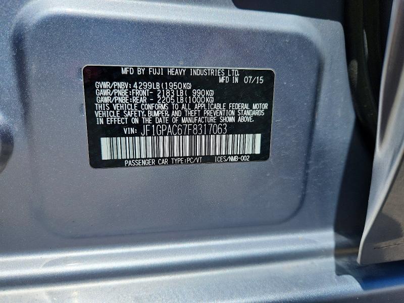 61025166 :رقم المزاد ، JF1GPAC67F8317063 vin ، 2015 Subaru Impreza مزاد بيع