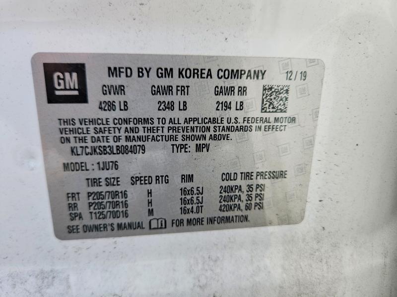 Продаж на аукціоні авто 2020 Chevrolet Trax, vin: KL7CJKSB3LB084079, номер лоту: 63420346