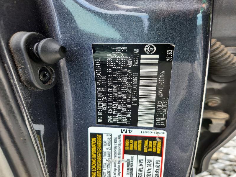 Продаж на аукціоні авто 2010 Toyota Camry, vin: 4T1BF3EK0AU108613, номер лоту: 62346006