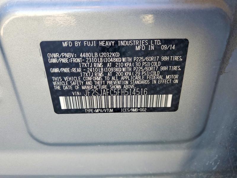 60602696 :رقم المزاد ، JF2SJAFC5FH514516 vin ، 2015 Subaru Forester مزاد بيع