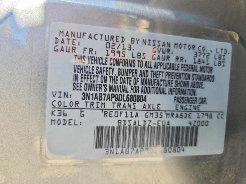 Aukcja sprzedaży 2013 Nissan Sentra, vin: 3N1AB7AP9DL680804, numer aukcji: 61582686