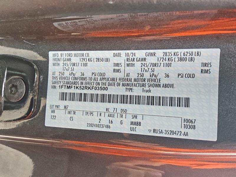 2024 Ford F150 მანქანა იყიდება აუქციონზე, vin: 1FTMF1K52RKF03500, აუქციონის ნომერი: 61250306