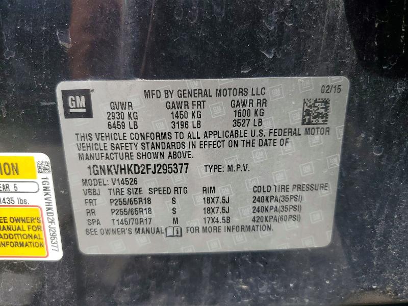60066366 :رقم المزاد ، 1GNKVHKD2FJ295377 vin ، 2015 Chevrolet Traverse مزاد بيع