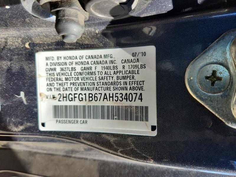 Aukcja sprzedaży 2010 Honda Civic, vin: 2HGFG1B67AH534074, numer aukcji: 60720766