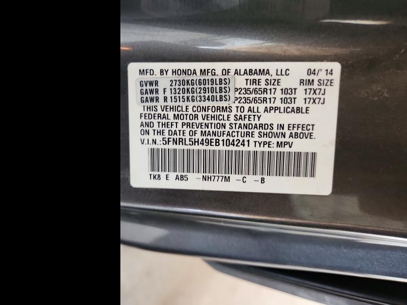 Продаж на аукціоні авто 2014 Honda Odyssey, vin: 5FNRL5H49EB104241, номер лоту: 62410056