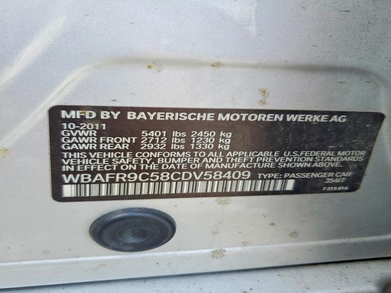 2012 Bmw 550 მანქანა იყიდება აუქციონზე, vin: WBAFR9C58CDV58409, აუქციონის ნომერი: 60845566