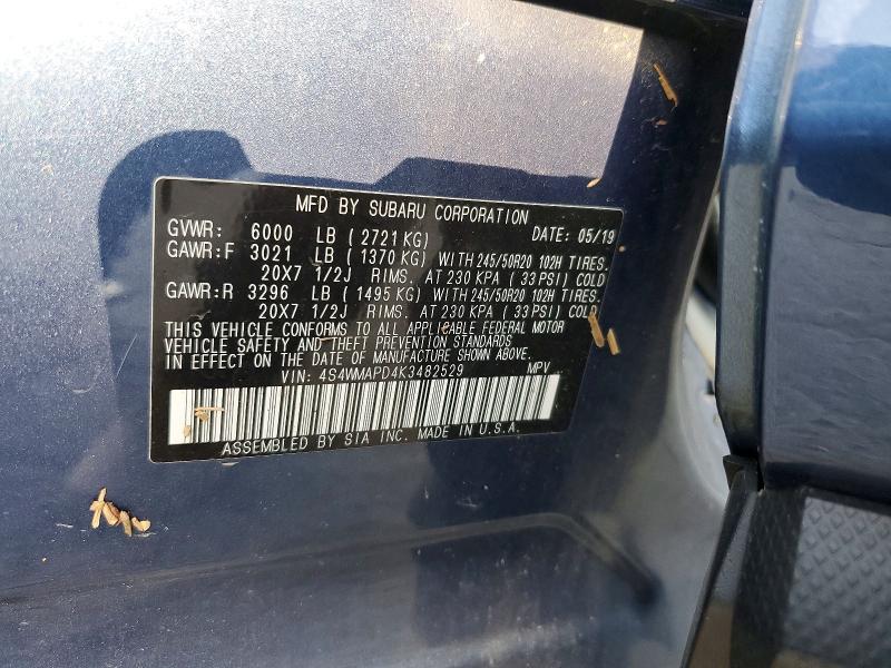 59353686 :رقم المزاد ، 4S4WMAPD4K3482529 vin ، 2019 Subaru Ascent مزاد بيع