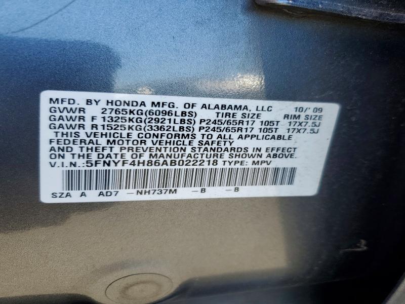Aukcja sprzedaży 2010 Honda Pilot, vin: 5FNYF4H86AB022218, numer aukcji: 60606826