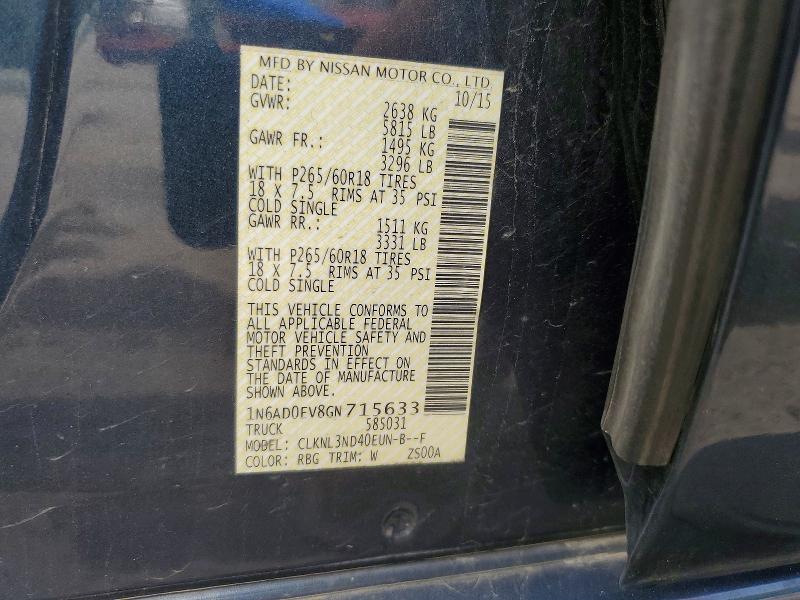 62025536 :رقم المزاد ، 1N6AD0EV8GN715633 vin ، 2016 Nissan Frontier مزاد بيع