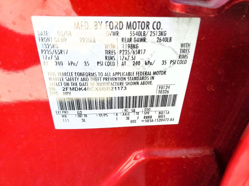 2008 Ford Edge მანქანა იყიდება აუქციონზე, vin: 2FMDK48CX8BB21173, აუქციონის ნომერი: 61202496
