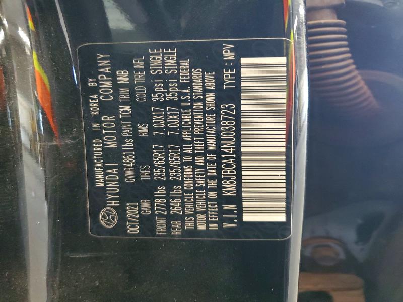2022 Hyundai Tucson მანქანა იყიდება აუქციონზე, vin: KM8JBCA14NU038723, აუქციონის ნომერი: 62497266