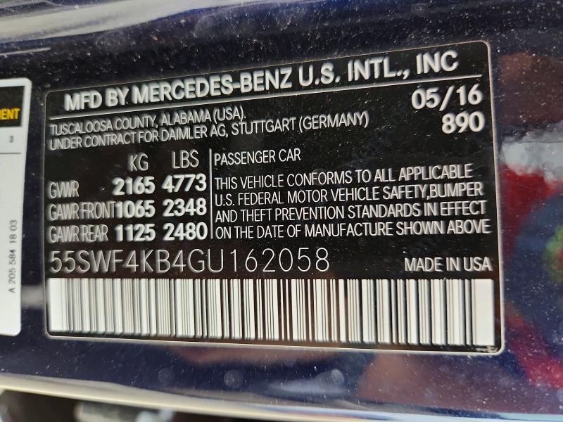 62361426 :رقم المزاد ، 55SWF4KB4GU162058 vin ، 2016 Mercedes-benz C مزاد بيع
