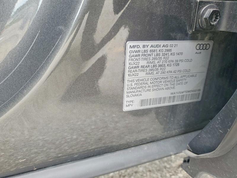 Продаж на аукціоні авто 2021 Audi Q7, vin: WA1VXAF72MD033165, номер лоту: 60401526