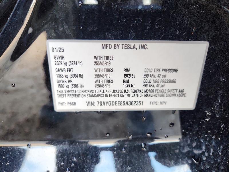 Aukcja sprzedaży 2025 Tesla Model Y, vin: 7SAYGDEE8SA362351, numer aukcji: 61674506
