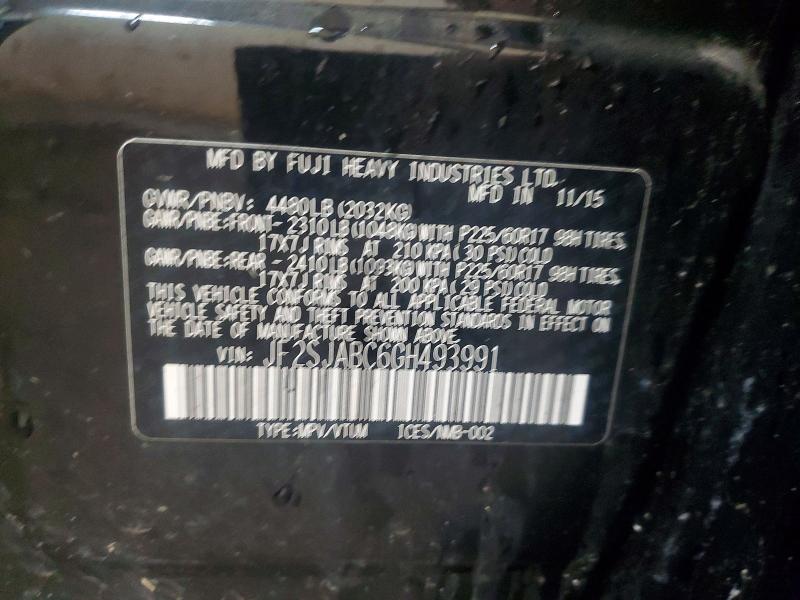 Продаж на аукціоні авто 2016 Subaru Forester, vin: JF2SJABC6GH493991, номер лоту: 62209036