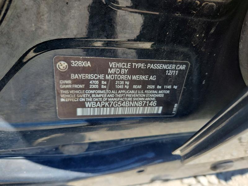 61208686 :رقم المزاد ، WBAPK7G54BNN87146 vin ، 2011 Bmw 328 مزاد بيع