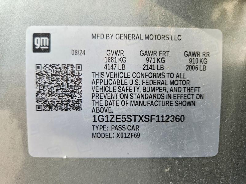 2025 Chevrolet Malibu მანქანა იყიდება აუქციონზე, vin: 1G1ZE5STXSF112360, აუქციონის ნომერი: 61759546