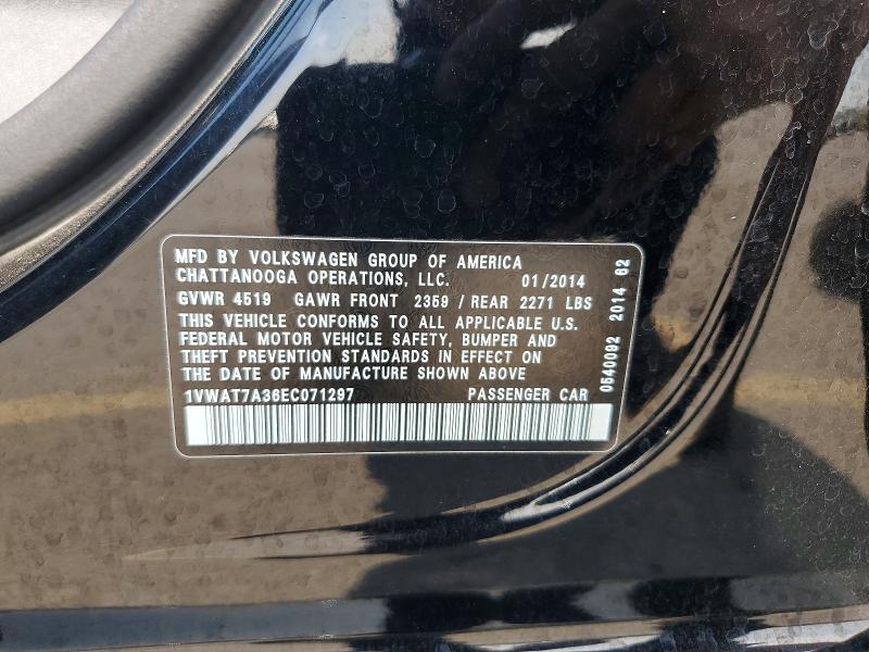 2014 Volkswagen Passat მანქანა იყიდება აუქციონზე, vin: 1VWAT7A36EC071297, აუქციონის ნომერი: 62246656