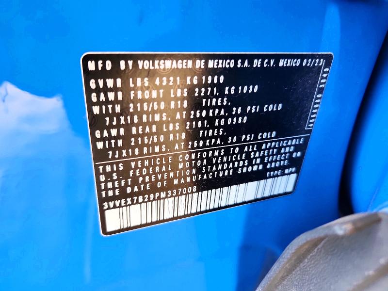 2023 Volkswagen Taos მანქანა იყიდება აუქციონზე, vin: 3VVEX7B29PM337008, აუქციონის ნომერი: 59605386