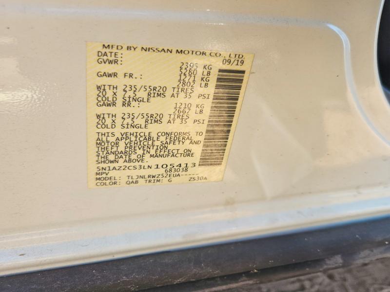 2020 Nissan Murano მანქანა იყიდება აუქციონზე, vin: 5N1AZ2CS3LN105413, აუქციონის ნომერი: 61089856