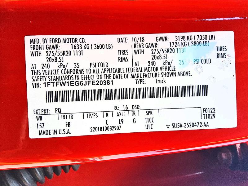Aukcja sprzedaży 2018 Ford F150, vin: 1FTFW1EG6JFE20381, numer aukcji: 60498156