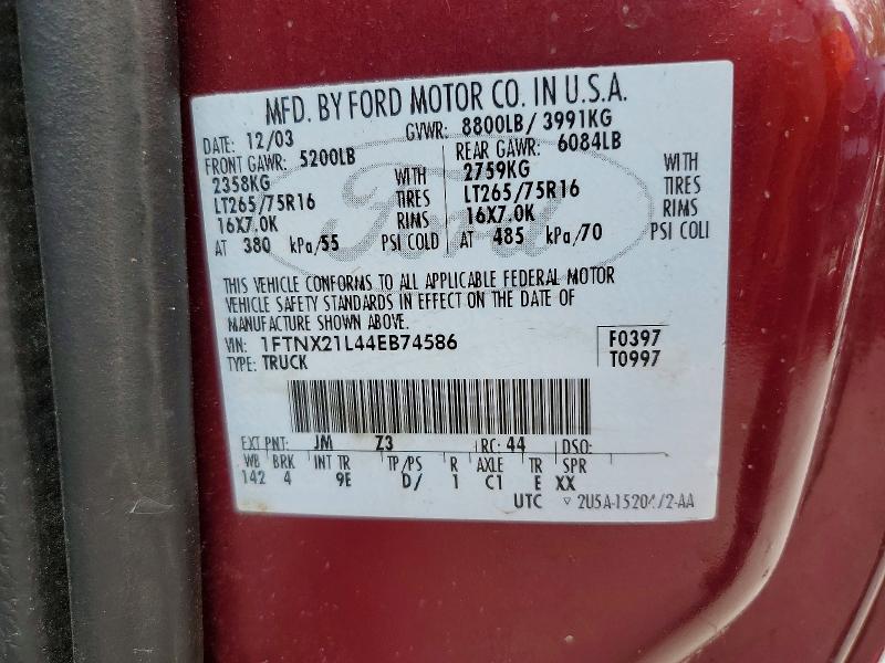 Aukcja sprzedaży 2004 Ford F250, vin: 1FTNX21L44EB74586, numer aukcji: 60060856