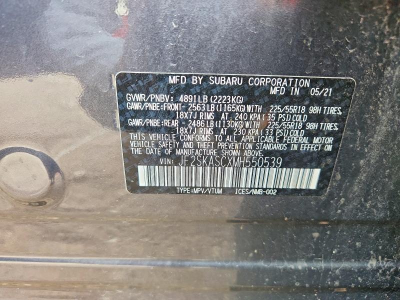 Продаж на аукціоні авто 2021 Subaru Forester, vin: JF2SKASCXMH550539, номер лоту: 61154666