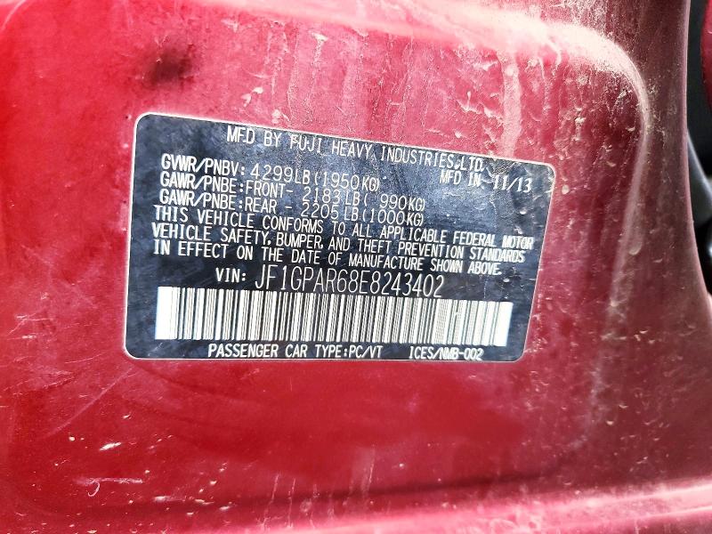 2014 Subaru Impreza მანქანა იყიდება აუქციონზე, vin: JF1GPAR68E8243402, აუქციონის ნომერი: 62013436