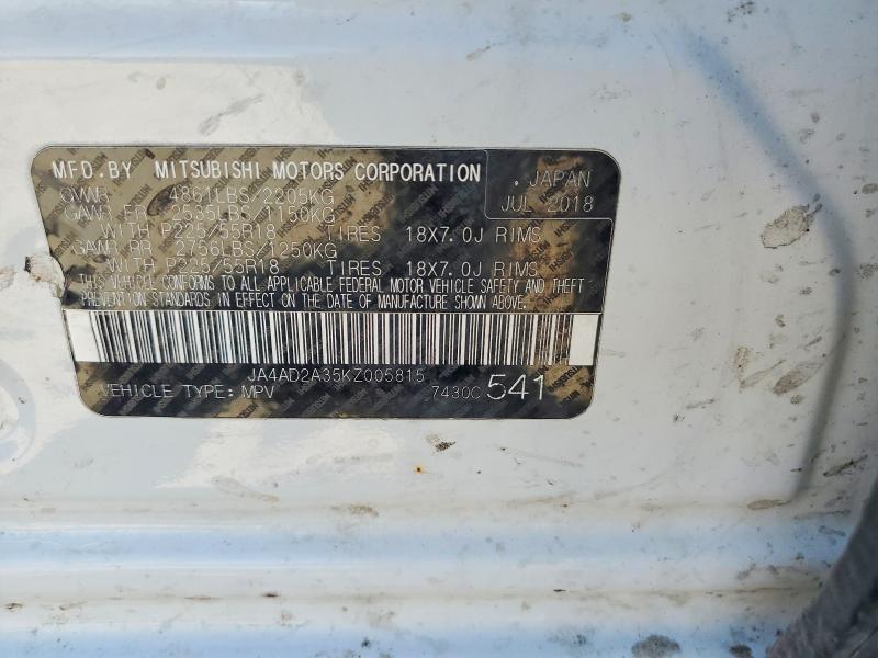 61554526 :رقم المزاد ، JA4AD2A35KZ005815 vin ، 2019 Mitsubishi Outlander مزاد بيع