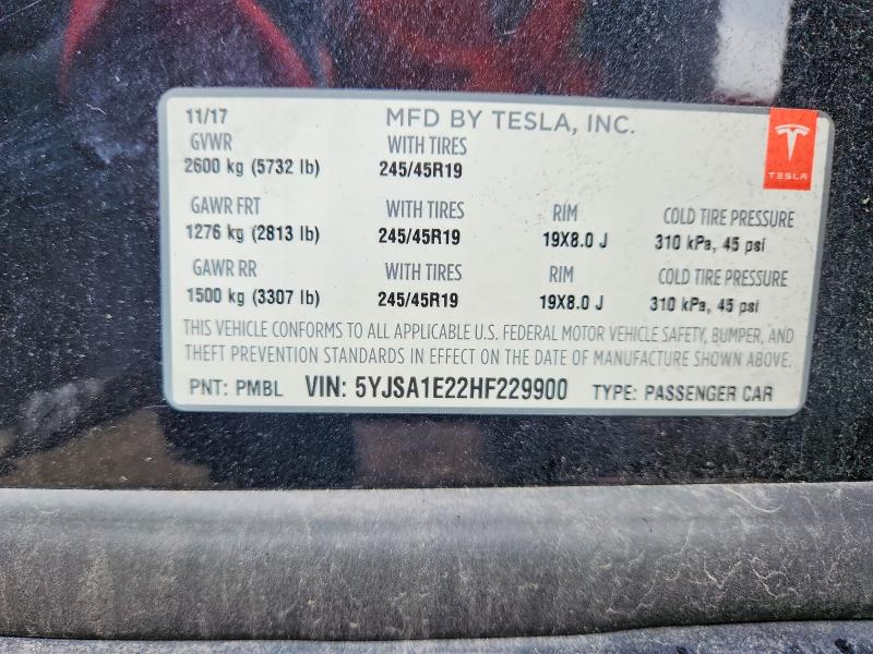 Продажа на аукционе авто 2017 Tesla Model S, vin: 5YJSA1E22HF229900, номер лота: 62282046