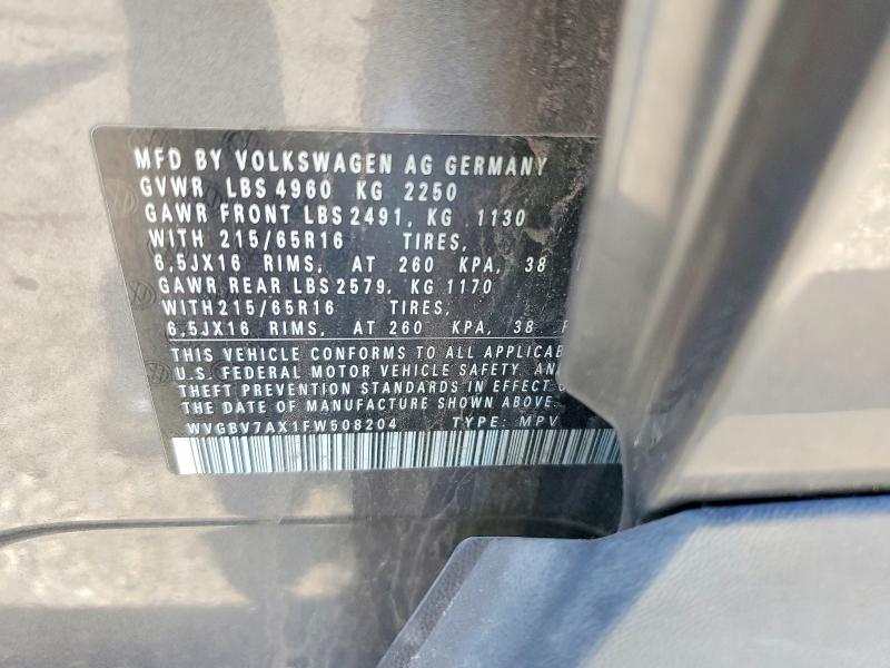Auction sale of the 2015 Volkswagen Tiguan, vin: WVGBV7AX1FW508204, lot number: 60678216