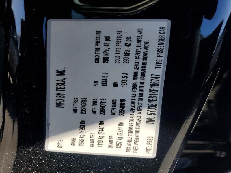 59309966 :رقم المزاد ، 5YJ3E1EB1KF186747 vin ، 2019 Tesla Model 3 مزاد بيع