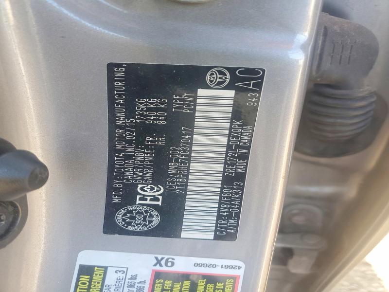 58764406 :رقم المزاد ، 2T1BPRHE7FC370417 vin ، 2015 Toyota Corolla مزاد بيع