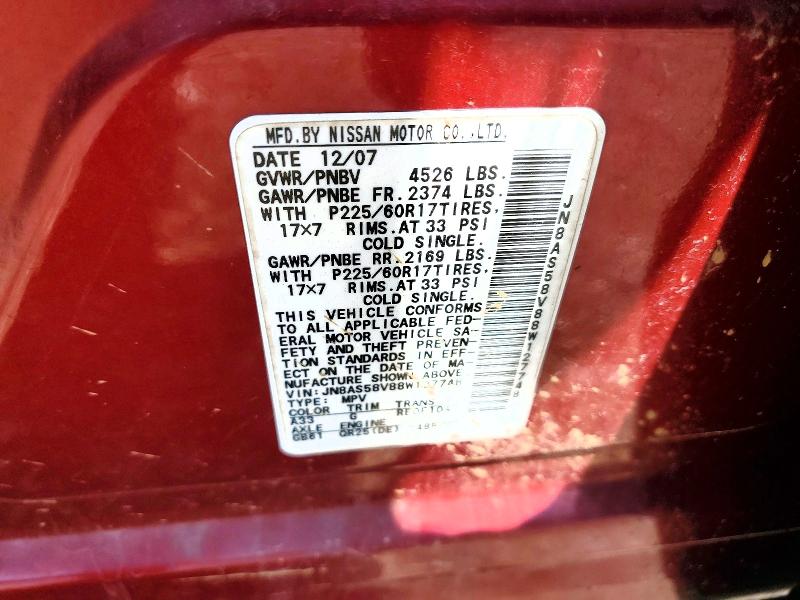 Aukcja sprzedaży 2008 Nissan Rogue, vin: JN8AS58V88W127748, numer aukcji: 59770686