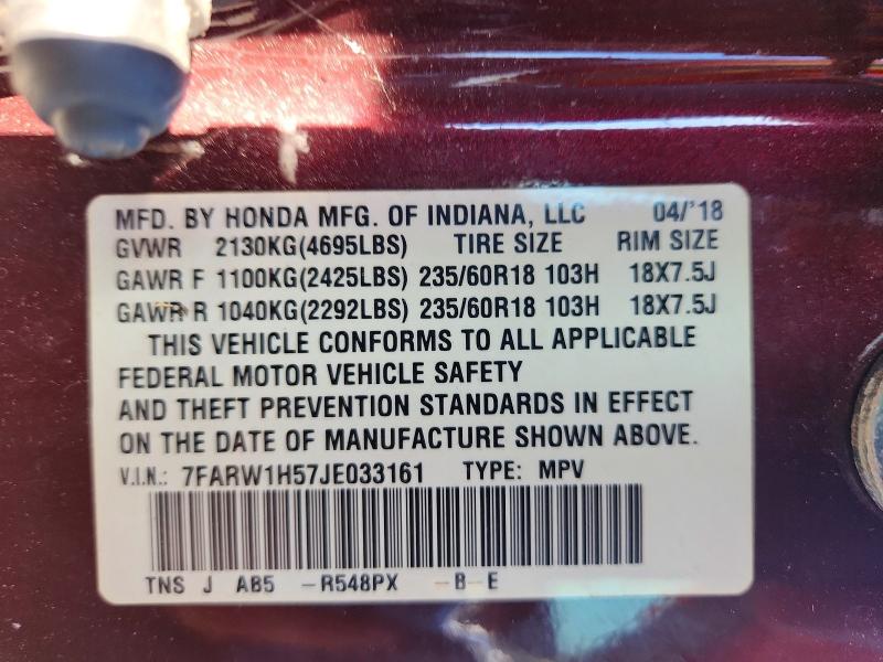61126236 :رقم المزاد ، 7FARW1H57JE033161 vin ، 2018 Honda Cr-v مزاد بيع