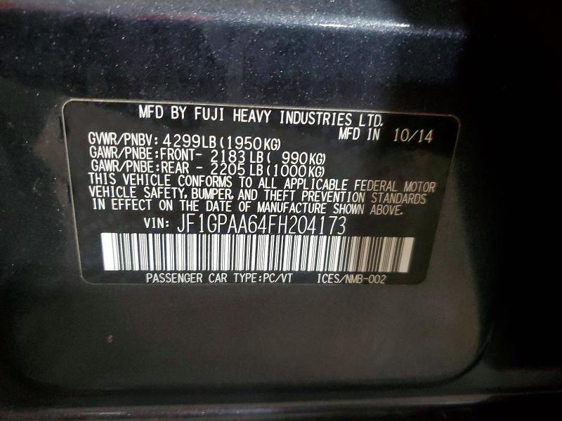 Продажа на аукционе авто 2015 Subaru Impreza, vin: JF1GPAA64FH204173, номер лота: 61603206
