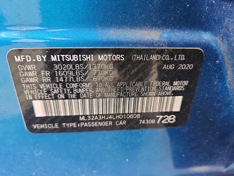 2020 Mitsubishi Mirage მანქანა იყიდება აუქციონზე, vin: ML32A3HJ4LH010608, აუქციონის ნომერი: 61447546