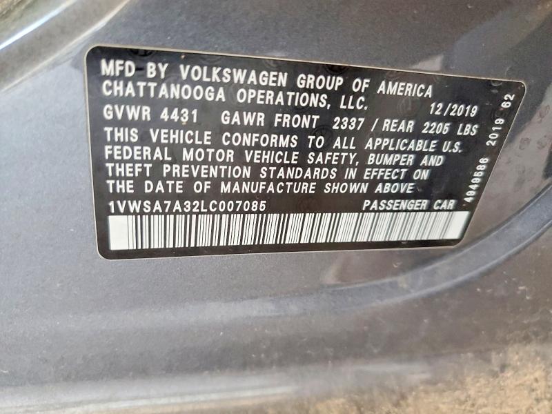 59298826 :رقم المزاد ، 1VWSA7A32LC007085 vin ، 2020 Volkswagen Passat مزاد بيع