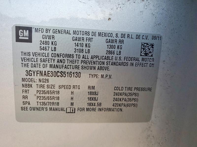Aukcja sprzedaży 2012 Cadillac Srx, vin: 3GYFNAE30CS516130, numer aukcji: 61984976
