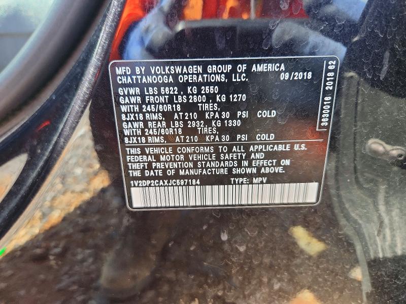2018 Volkswagen Atlas მანქანა იყიდება აუქციონზე, vin: 1V2DP2CAXJC597184, აუქციონის ნომერი: 61421616