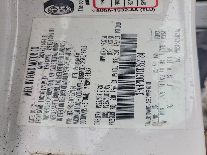 Продаж на аукціоні авто 2012 Ford Fusion, vin: 3FAHP0JG1CR352184, номер лоту: 63025386