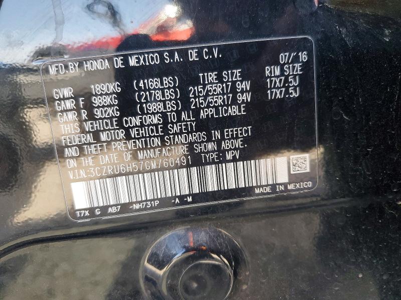 Продаж на аукціоні авто 2016 Honda Hr-v, vin: 3CZRU6H57GM760491, номер лоту: 60022836