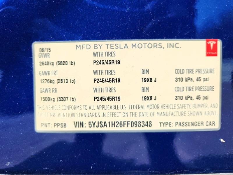 Продажа на аукционе авто 2015 Tesla Model S, vin: 5YJSA1H26FF098348, номер лота: 60811926