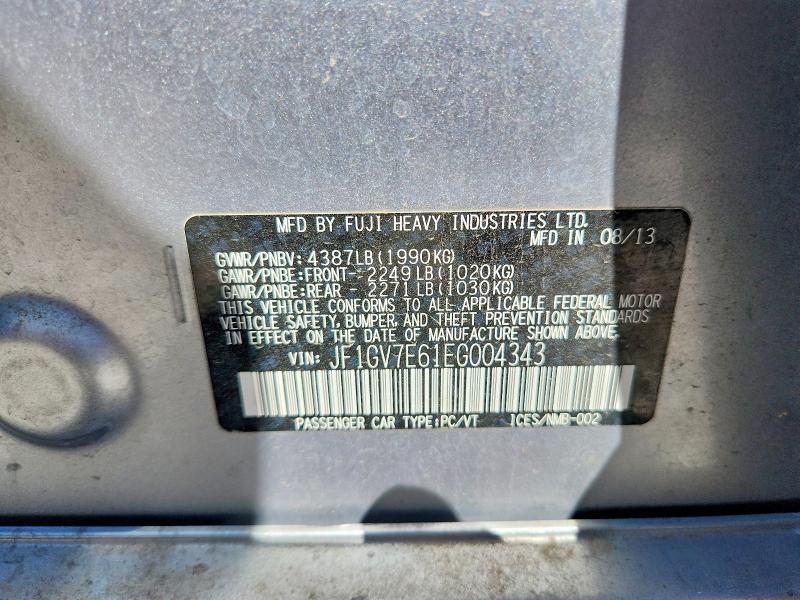 2014 Subaru Impreza მანქანა იყიდება აუქციონზე, vin: JF1GV7E61EG004343, აუქციონის ნომერი: 60655226