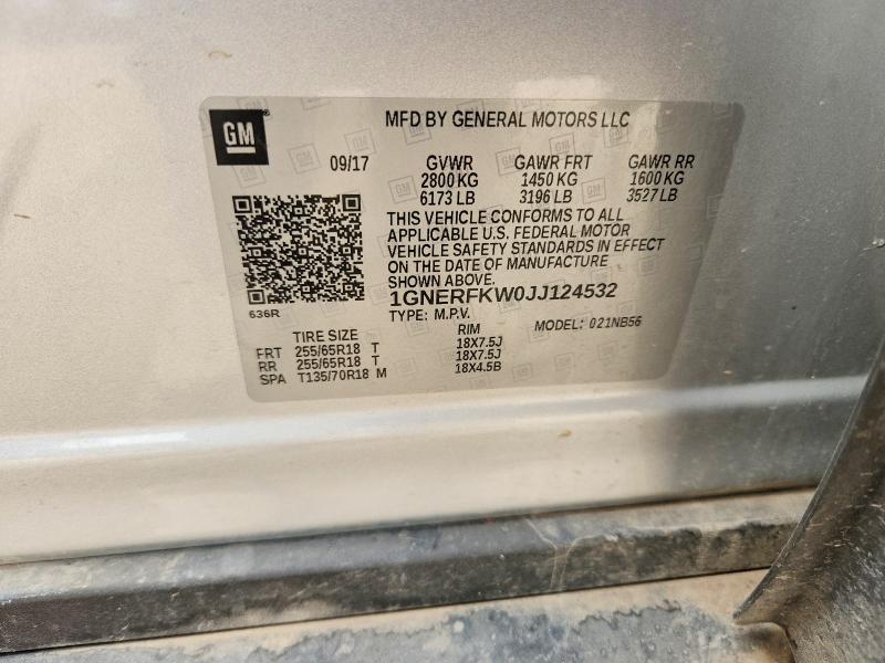 61985136 :رقم المزاد ، 1GNERFKW0JJ124532 vin ، 2018 Chevrolet Traverse مزاد بيع