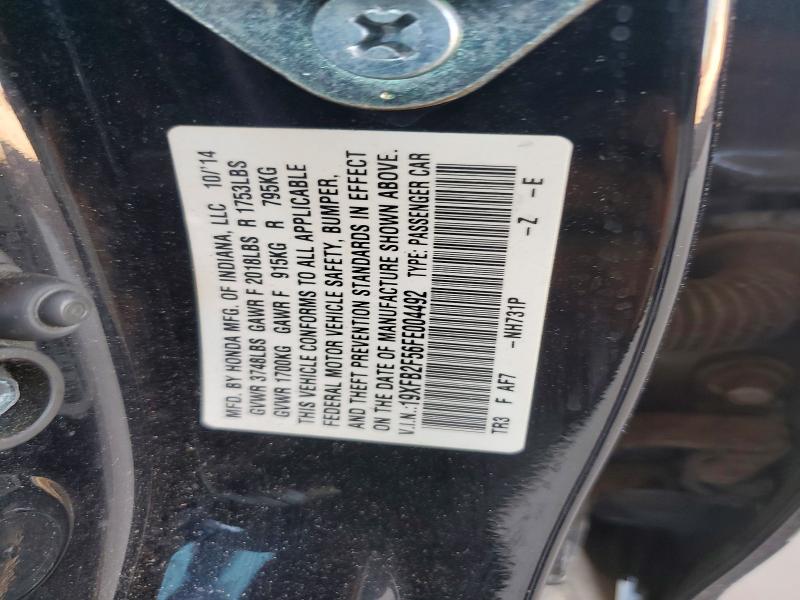 2015 Honda Civic მანქანა იყიდება აუქციონზე, vin: 19XFB2F56FE004492, აუქციონის ნომერი: 62542666