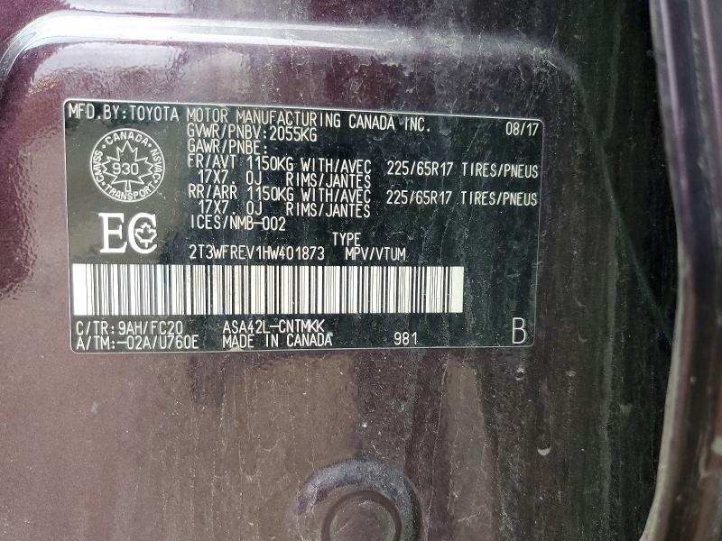 Продаж на аукціоні авто 2017 Toyota Rav4, vin: 2T3WFREV1HW401873, номер лоту: 59132006
