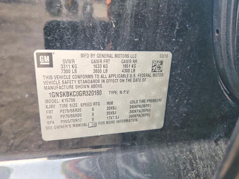 2016 Chevrolet Tahoe მანქანა იყიდება აუქციონზე, vin: 1GNSKBKC0GR320180, აუქციონის ნომერი: 60868686