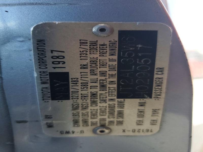 Aukcja sprzedaży 1987 Toyota Tercel, vin: JT2AL35W6H0290517, numer aukcji: 62098326