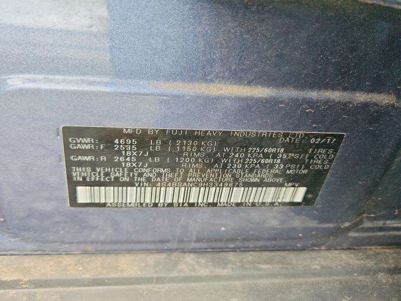 59737266 :رقم المزاد ، 4S4BSANC9H3349675 vin ، 2017 Subaru Outback مزاد بيع